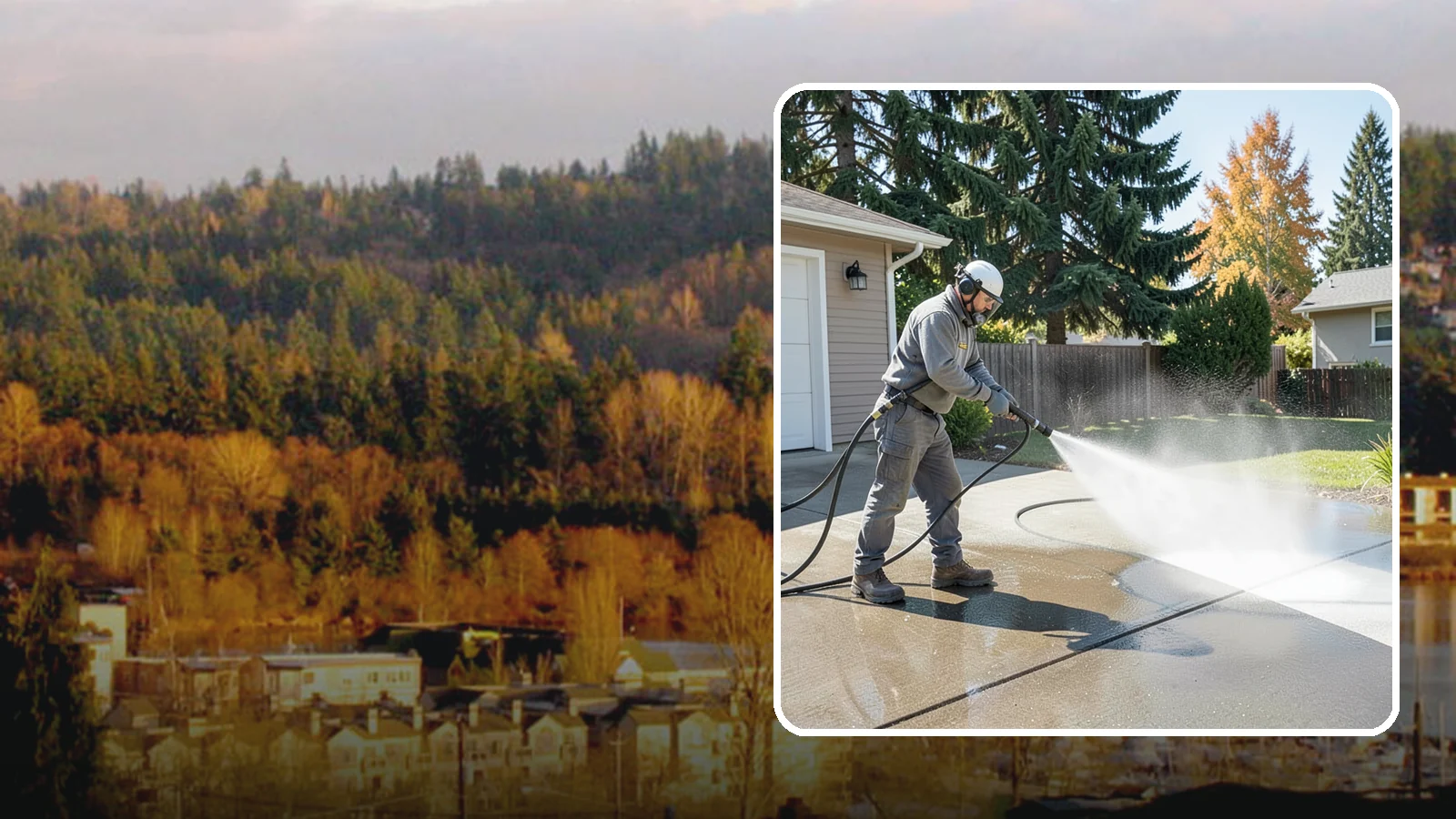 Concrete Cleaning in Kenmore, King County, WA - Restore dull, moss-shaded concrete around your Washington home to an even, clean finish with surface-cleaner pressure washing.
