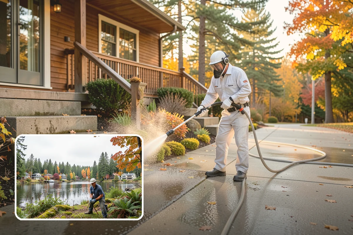 Concrete Cleaning in La Conner, Skagit County, WA - Eliminates the slick moss layer that makes walkways hazardous in wet months