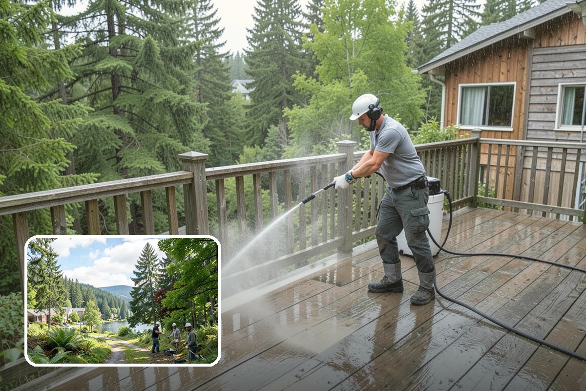 Concrete Cleaning in Lake Forest Park, King County, WA - Eliminates the slick moss layer that makes walkways hazardous in wet months