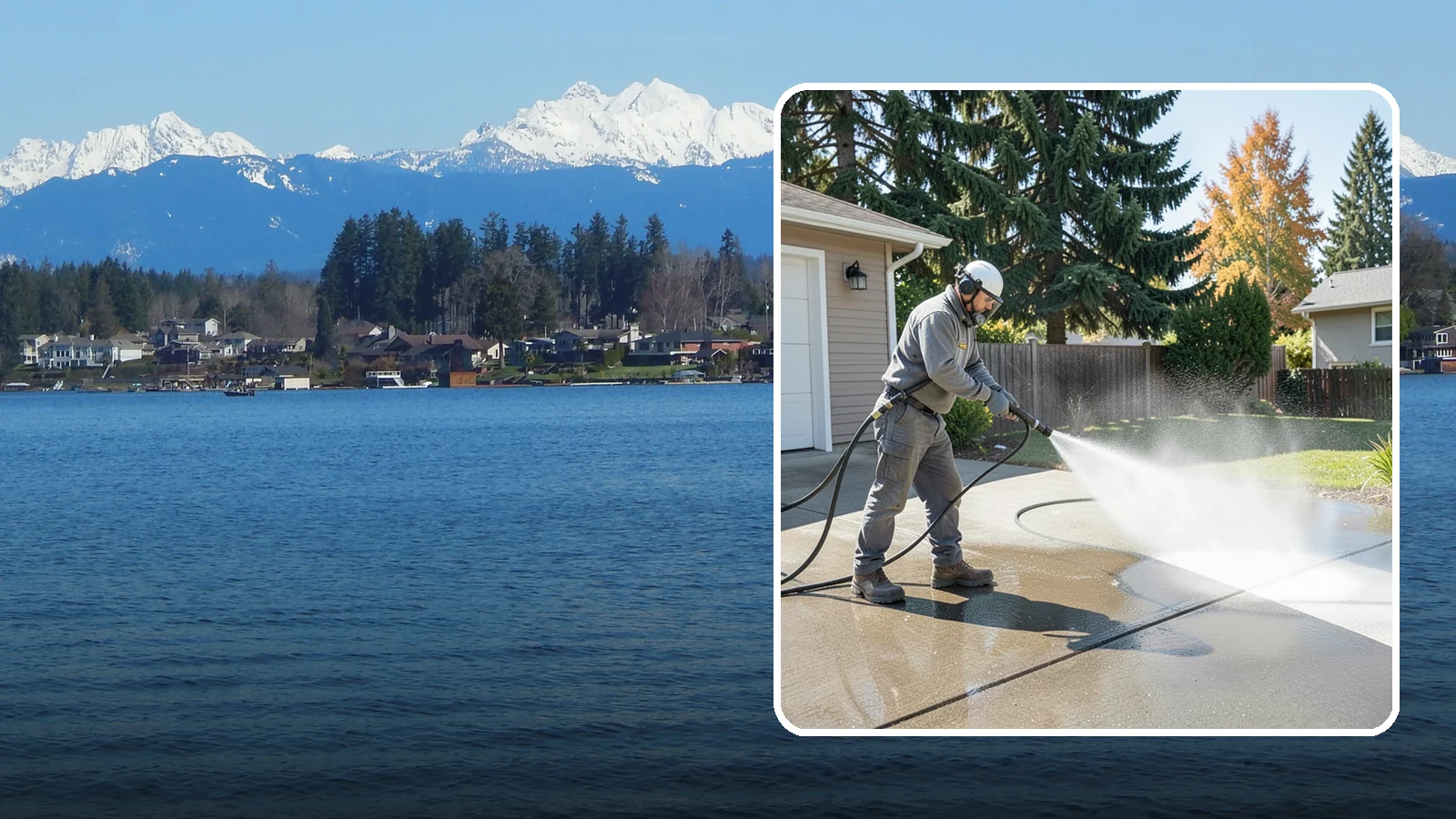 Concrete Cleaning in Lake Stevens, Snohomish County, WA - Restore dull, moss-shaded concrete around your Washington home to an even, clean finish with surface-cleaner pressure washing.