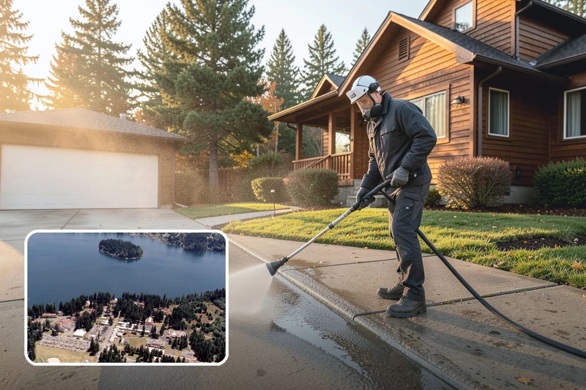 Concrete Cleaning in Lakewood, Pierce County, WA - Eliminates the slick moss layer that makes walkways hazardous in wet months