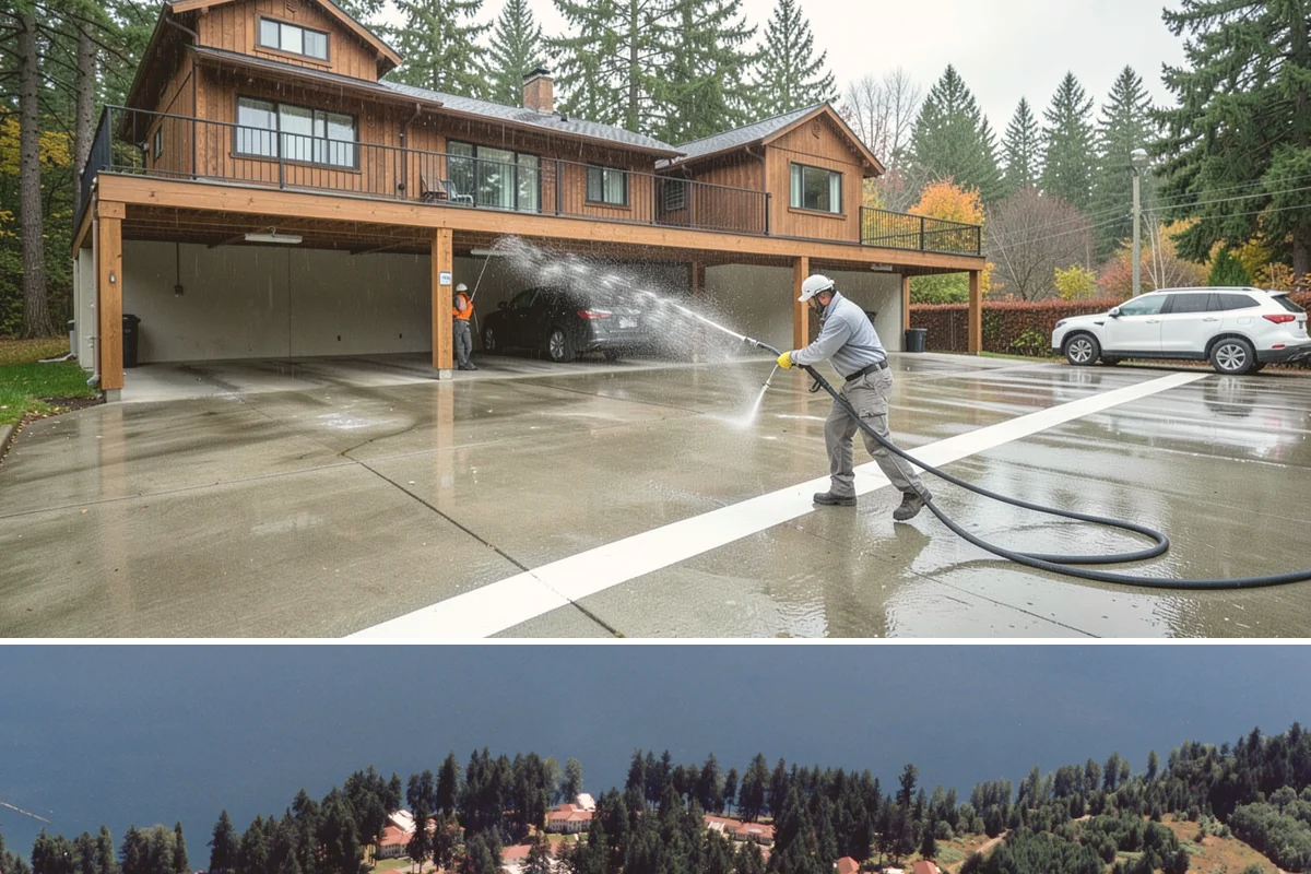 Concrete Cleaning in Lakewood, Pierce County, WA - Late spring through early fall gives the surface enough dry time to fully cure between rain events, making it the ideal window in...
