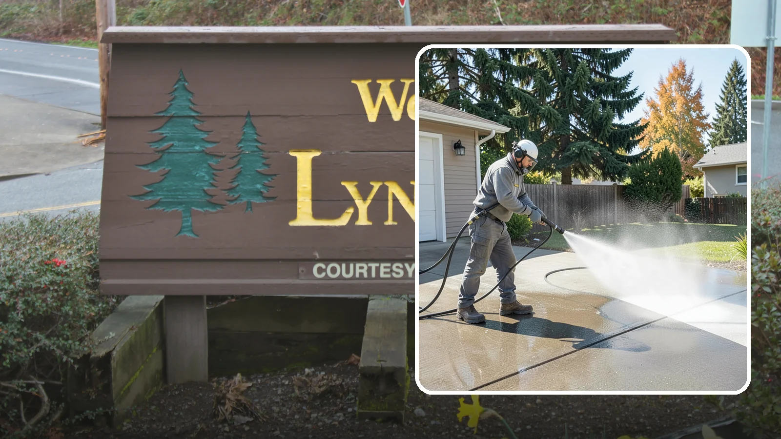 Concrete Cleaning in Lynnwood, Snohomish County, WA - Restore dull, moss-shaded concrete around your Washington home to an even, clean finish with surface-cleaner pressure washing.