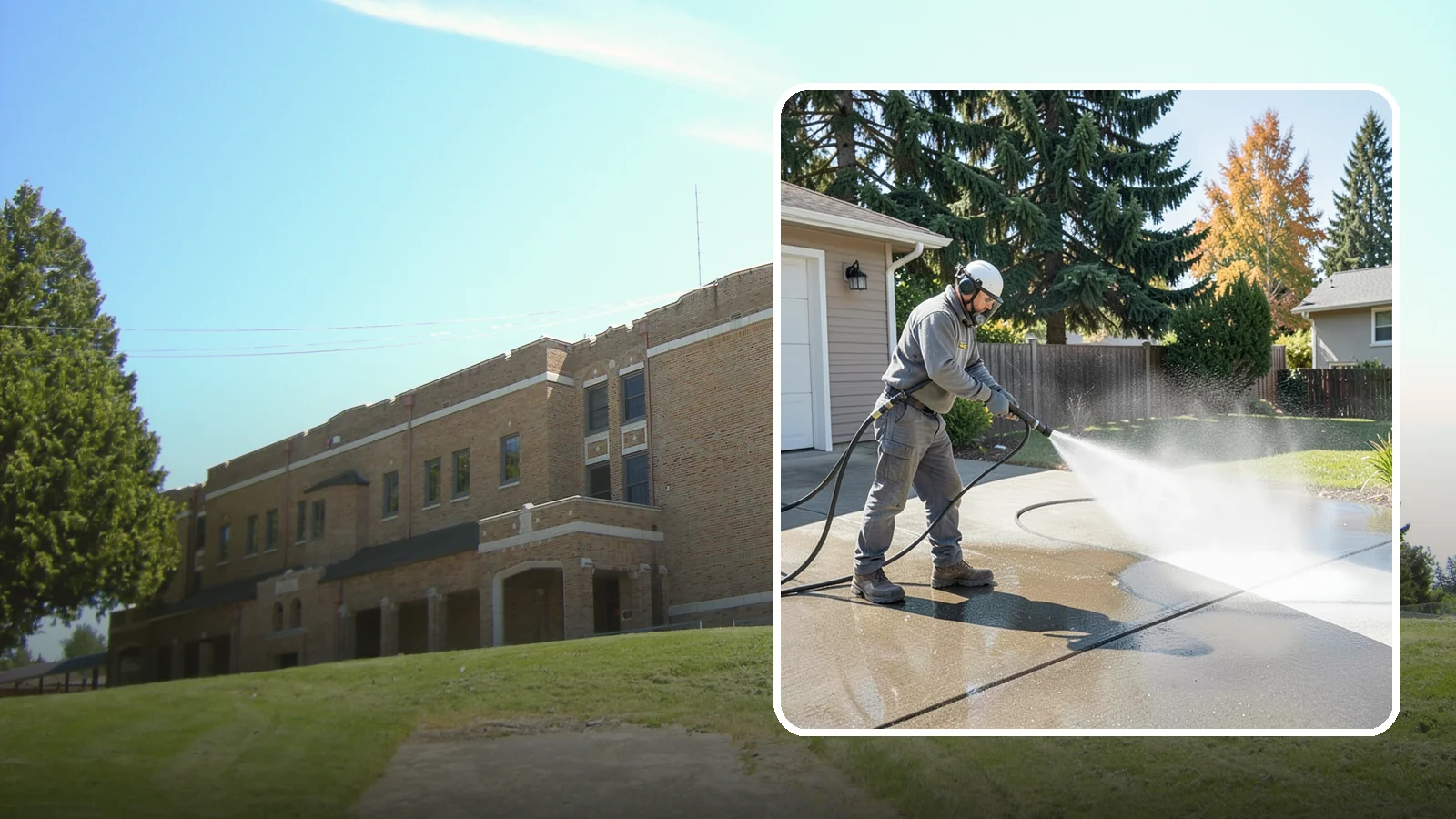 Concrete Cleaning in Maple Valley, King County, WA - Restore dull, moss-shaded concrete around your Washington home to an even, clean finish with surface-cleaner pressure washing.