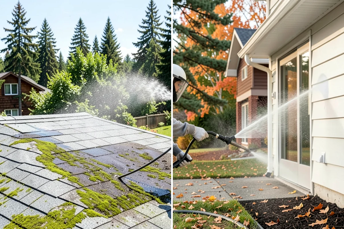 Concrete Cleaning in Maple Valley, King County, WA - Sweep and clear the slab of needles, debris, and loose organics