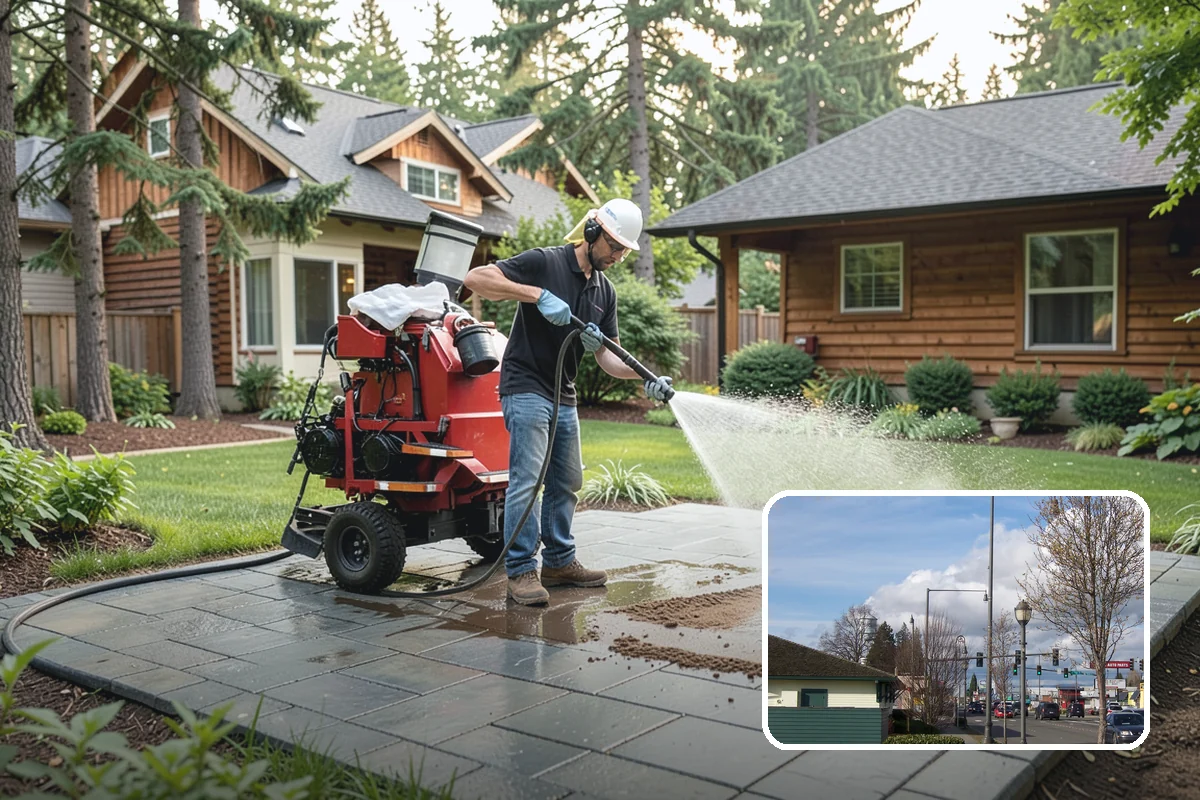 Concrete Cleaning in Marysville, Snohomish County, WA - Eliminates the slick moss layer that makes walkways hazardous in wet months
