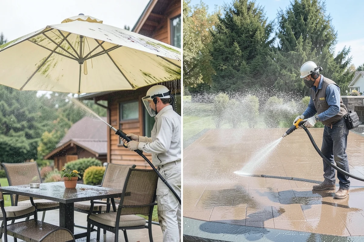 Concrete Cleaning in Marysville, Snohomish County, WA - Sweep and clear the slab of needles, debris, and loose organics