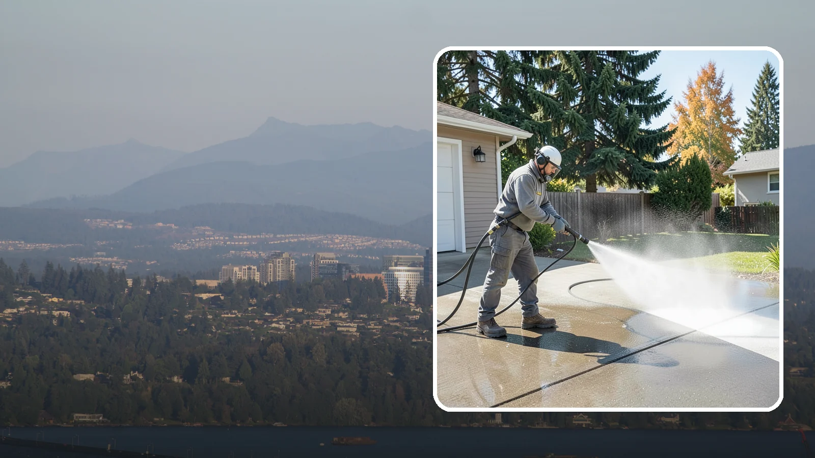 Concrete Cleaning in Medina, King County, WA - Restore dull, moss-shaded concrete around your Washington home to an even, clean finish with surface-cleaner pressure washing.