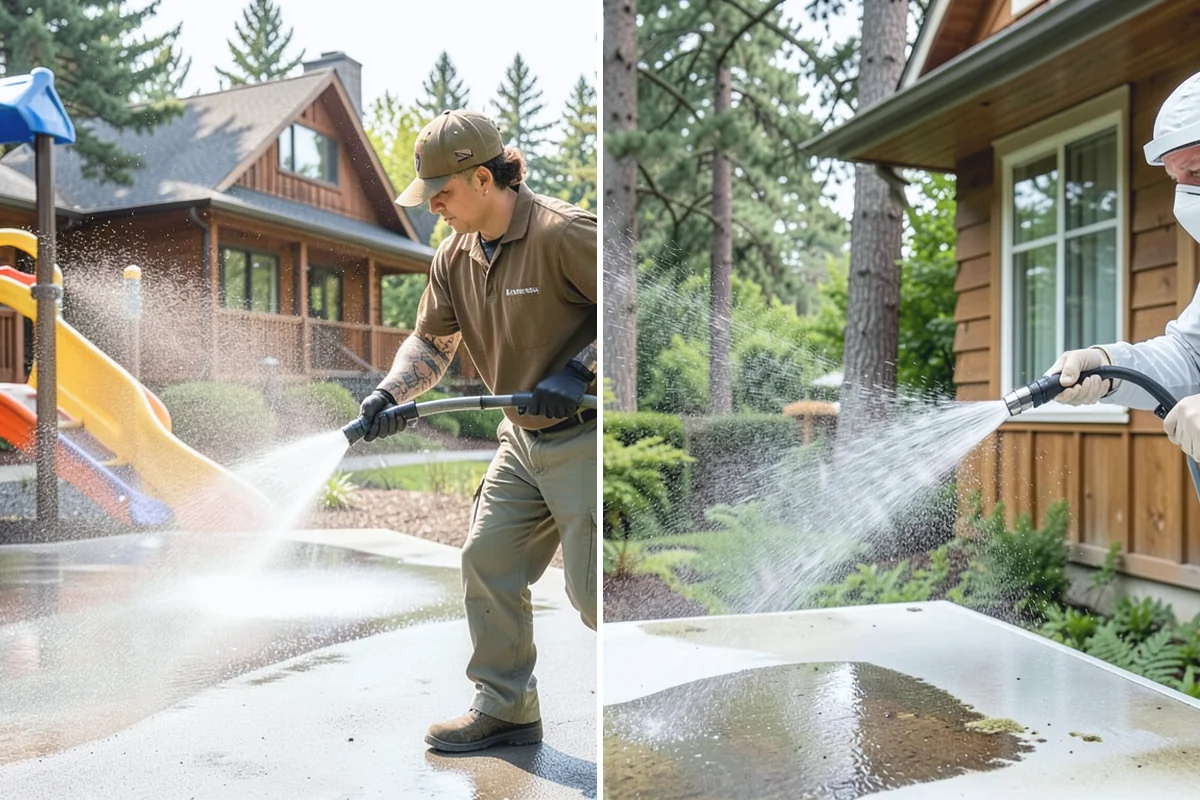 Concrete Cleaning in Medina, King County, WA - Sweep and clear the slab of needles, debris, and loose organics