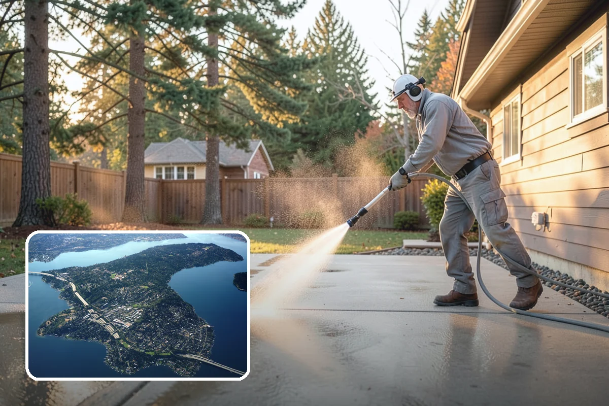 Concrete Cleaning in Mercer Island, King County, WA - Eliminates the slick moss layer that makes walkways hazardous in wet months