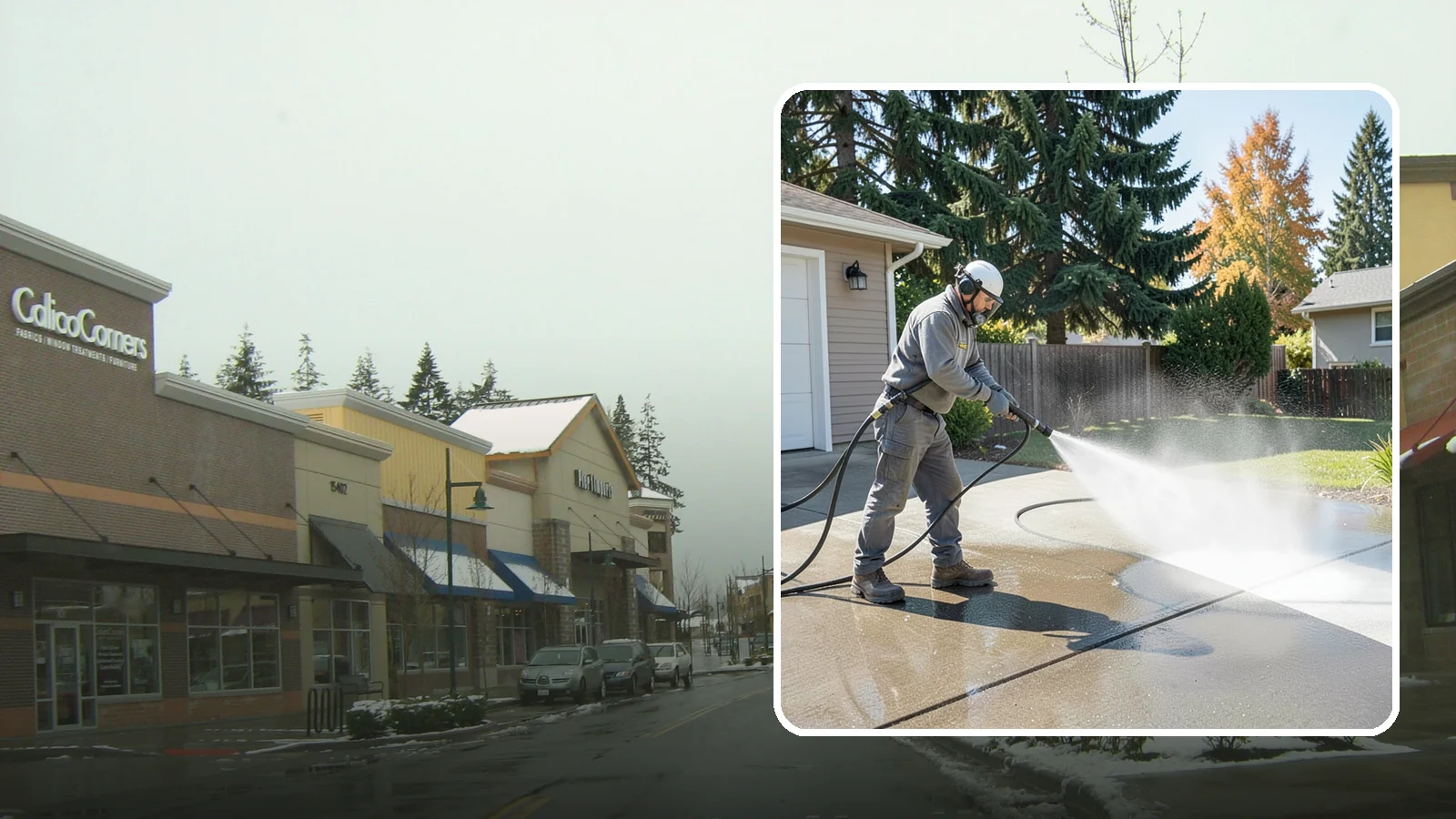 Concrete Cleaning in Mill Creek, Snohomish County, WA - Restore dull, moss-shaded concrete around your Washington home to an even, clean finish with surface-cleaner pressure washing.
