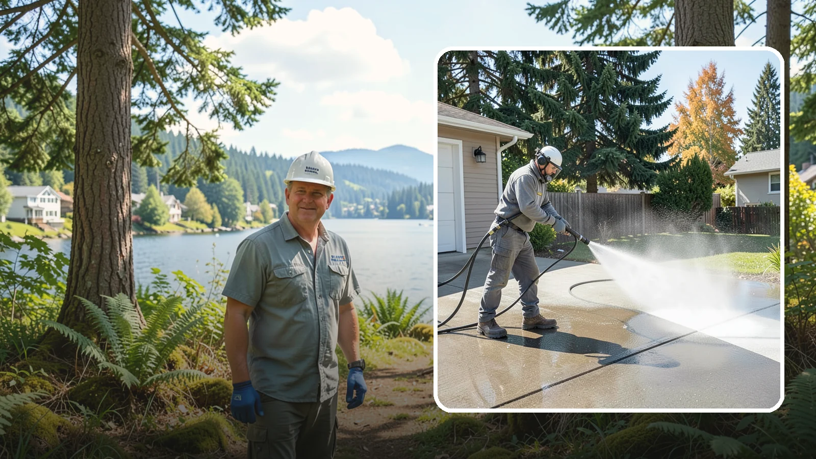 Concrete Cleaning in Milton, King County, WA - Restore dull, moss-shaded concrete around your Washington home to an even, clean finish with surface-cleaner pressure washing.