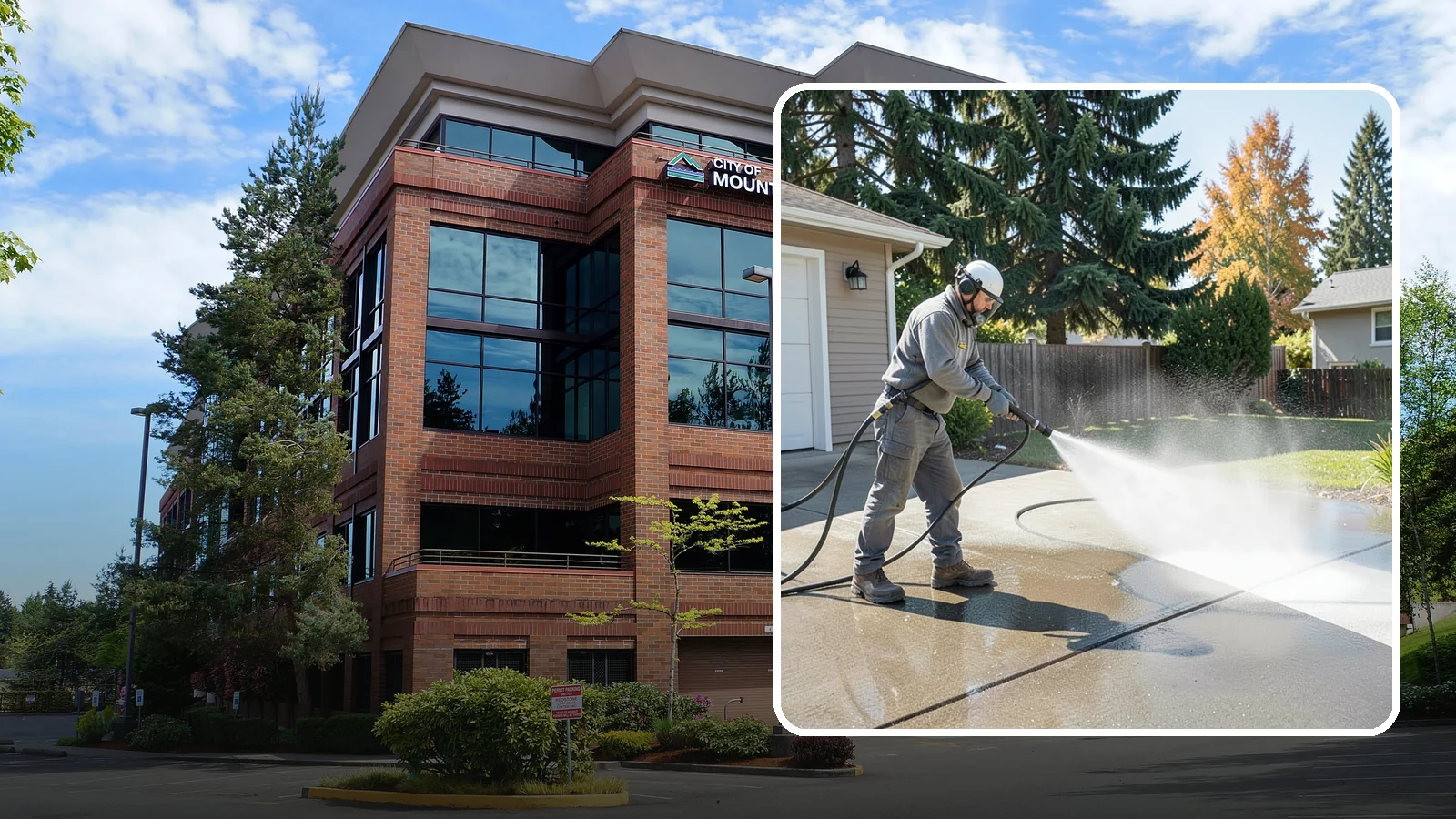 Concrete Cleaning in Mountlake Terrace, Snohomish County, WA - Restore dull, moss-shaded concrete around your Washington home to an even, clean finish with surface-cleaner pressure washing.