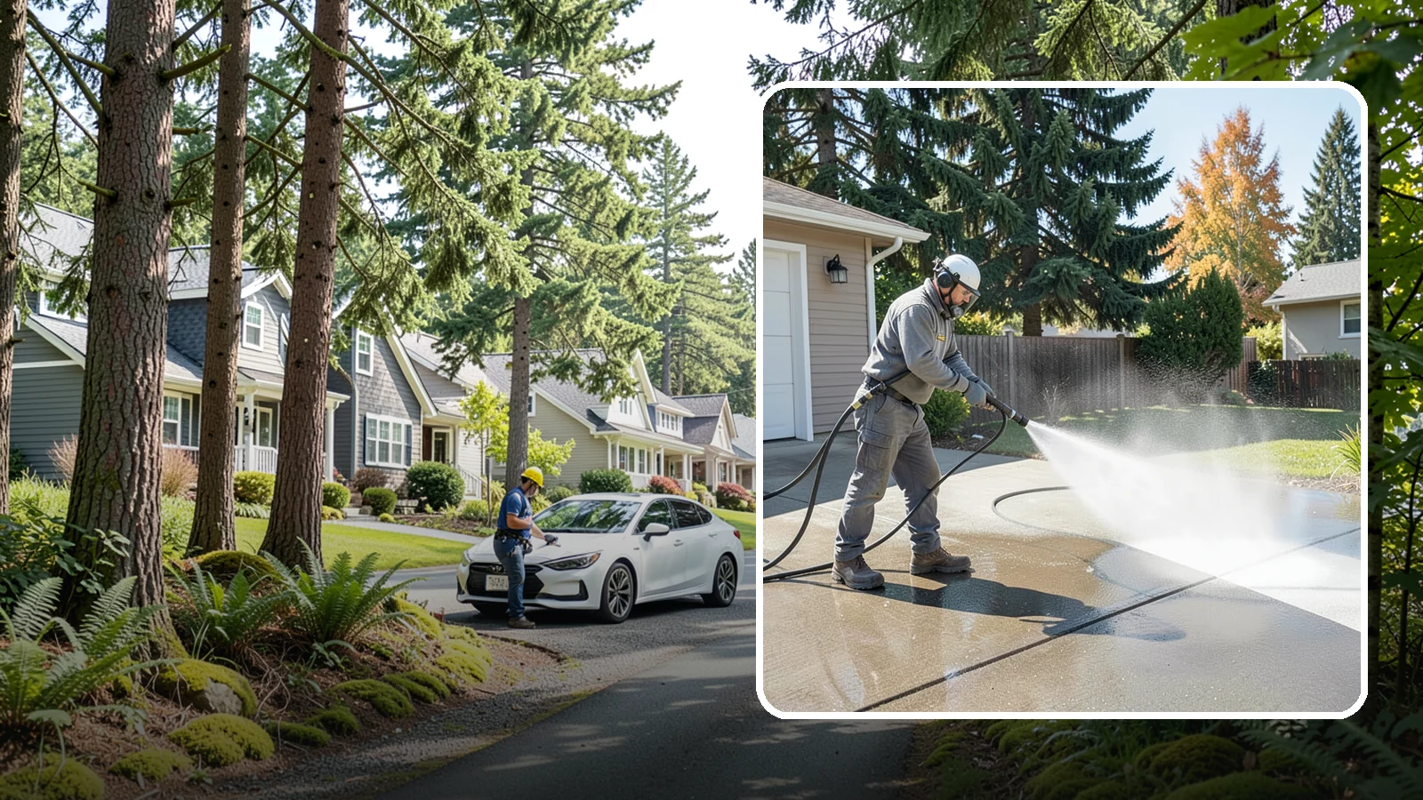 Concrete Cleaning in Normandy Park, King County, WA - Restore dull, moss-shaded concrete around your Washington home to an even, clean finish with surface-cleaner pressure washing.