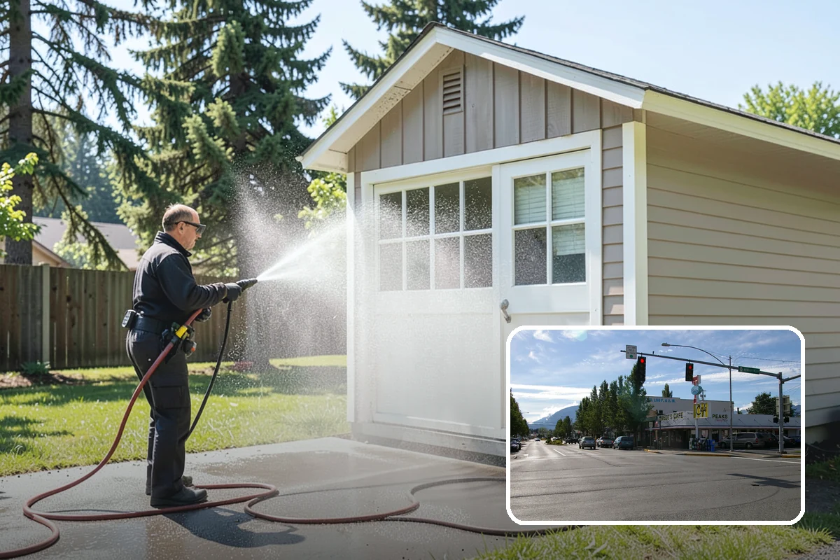 Concrete Cleaning in North Bend, King County, WA - Eliminates the slick moss layer that makes walkways hazardous in wet months
