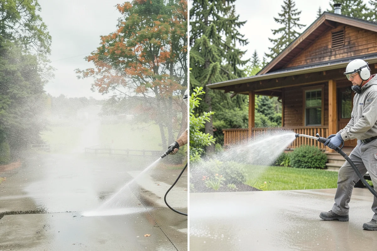 Concrete Cleaning in North Bend, King County, WA - Sweep and clear the slab of needles, debris, and loose organics