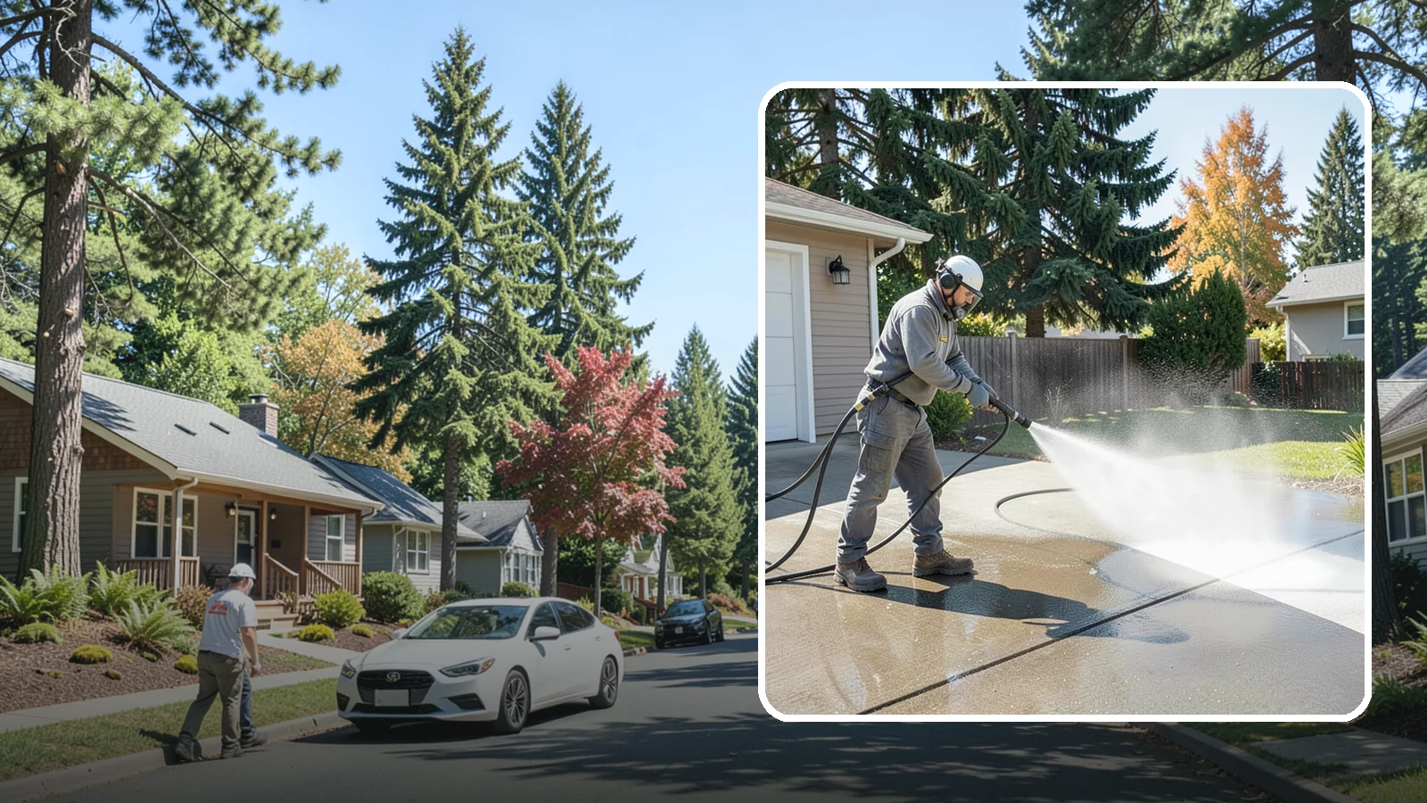Concrete Cleaning in Orting, Pierce County, WA - Restore dull, moss-shaded concrete around your Washington home to an even, clean finish with surface-cleaner pressure washing.