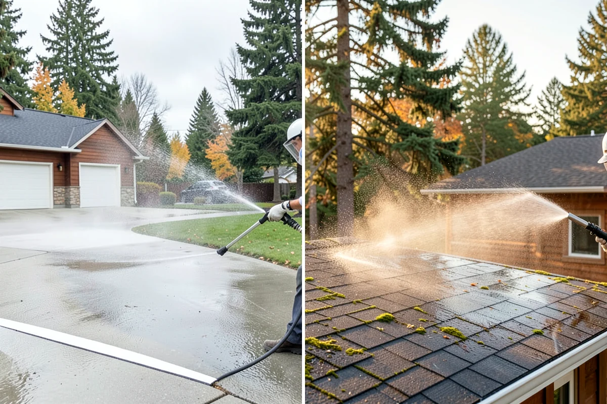 Concrete Cleaning in Puyallup, Pierce County, WA - Sweep and clear the slab of needles, debris, and loose organics