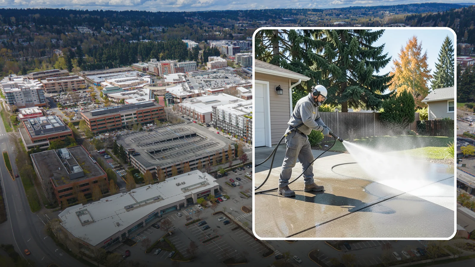 Concrete Cleaning in Redmond, King County, WA - Restore dull, moss-shaded concrete around your Washington home to an even, clean finish with surface-cleaner pressure washing.