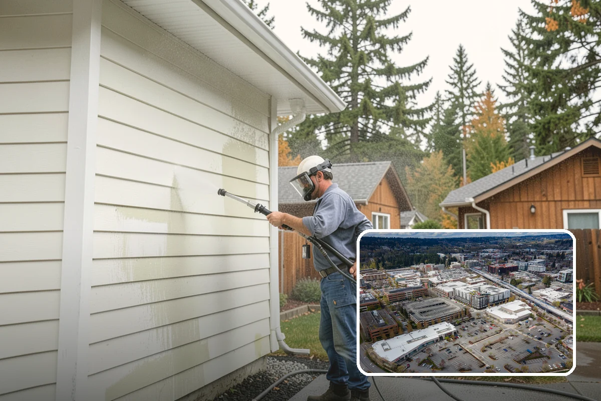 Concrete Cleaning in Redmond, King County, WA - Eliminates the slick moss layer that makes walkways hazardous in wet months