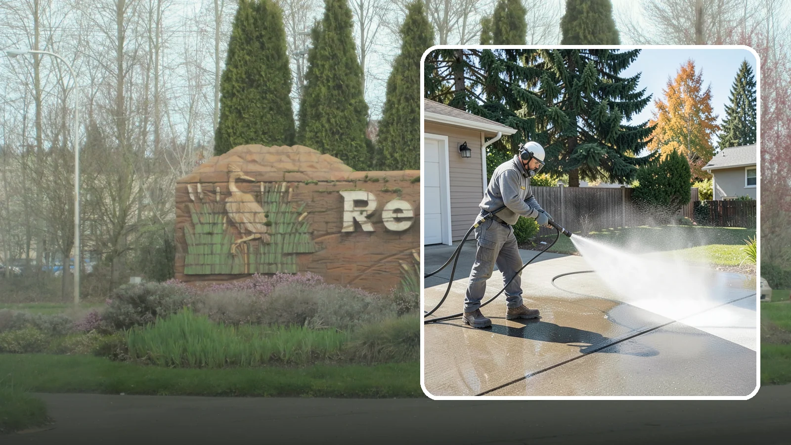 Concrete Cleaning in Renton, King County, WA - Restore dull, moss-shaded concrete around your Washington home to an even, clean finish with surface-cleaner pressure washing.
