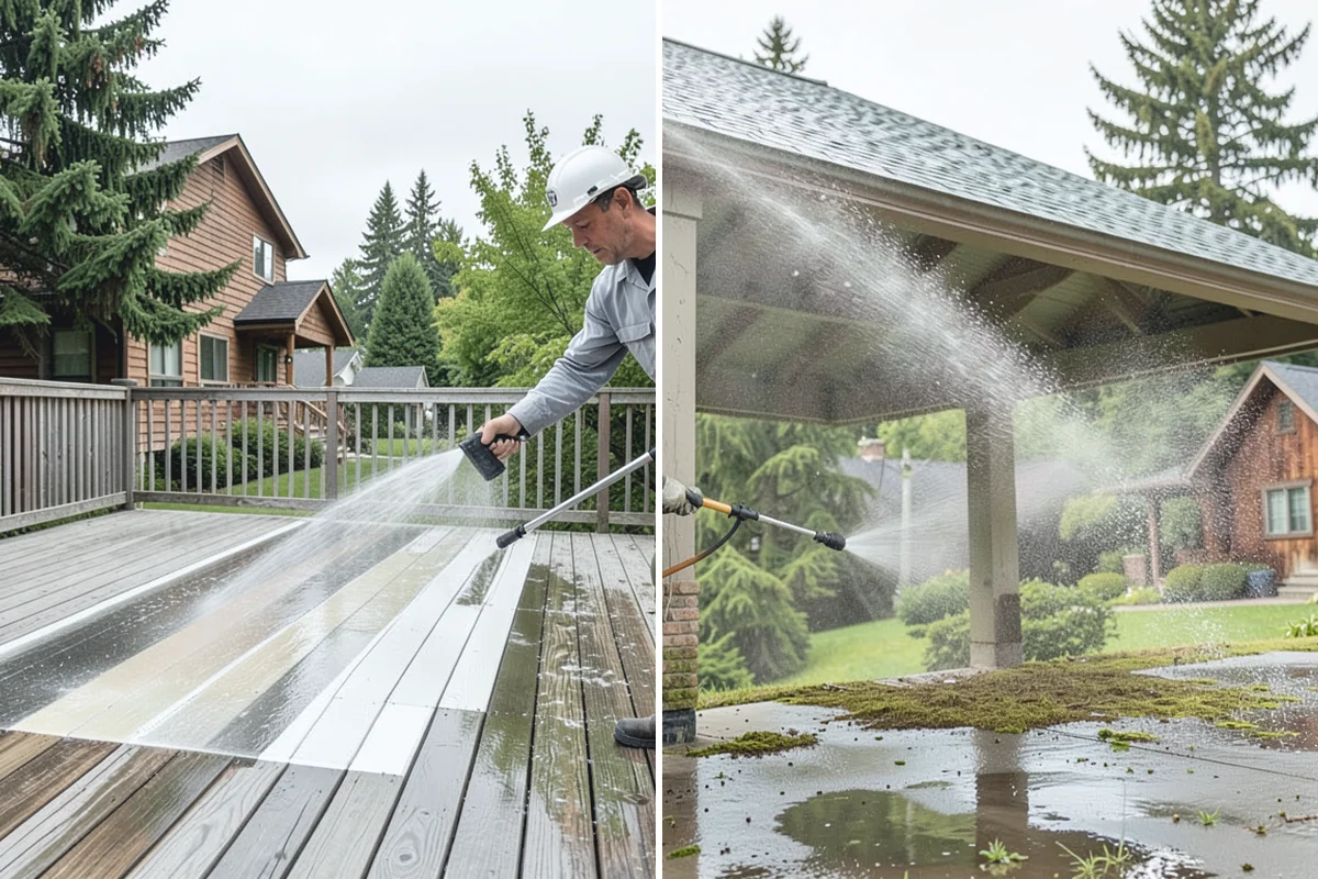 Concrete Cleaning in Roy, Pierce County, WA - Sweep and clear the slab of needles, debris, and loose organics