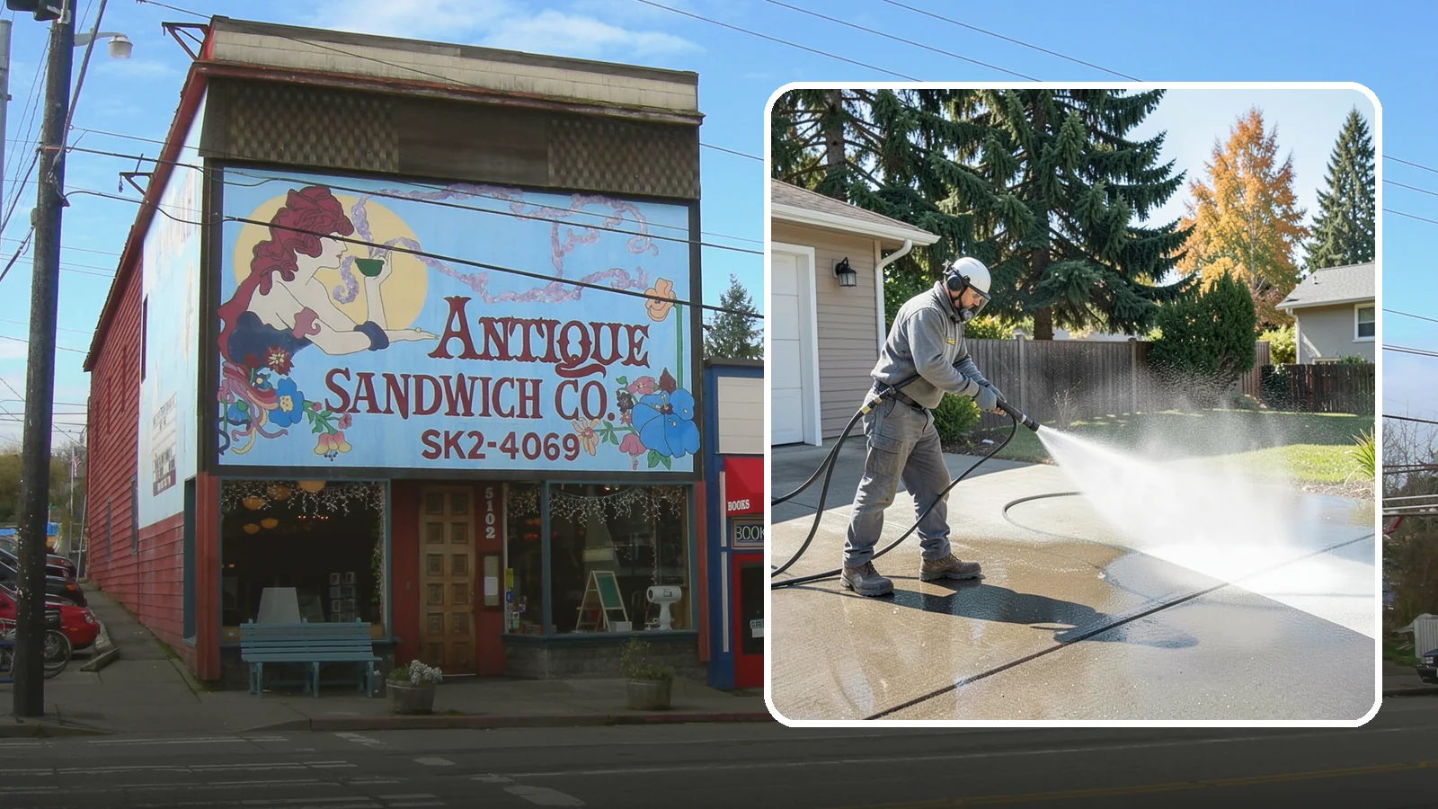 Concrete Cleaning in Ruston, Pierce County, WA - Restore dull, moss-shaded concrete around your Washington home to an even, clean finish with surface-cleaner pressure washing.