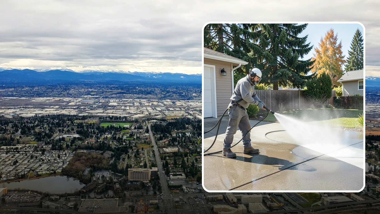 Concrete Cleaning in SeaTac, King County, WA - Restore dull, moss-shaded concrete around your Washington home to an even, clean finish with surface-cleaner pressure washing.