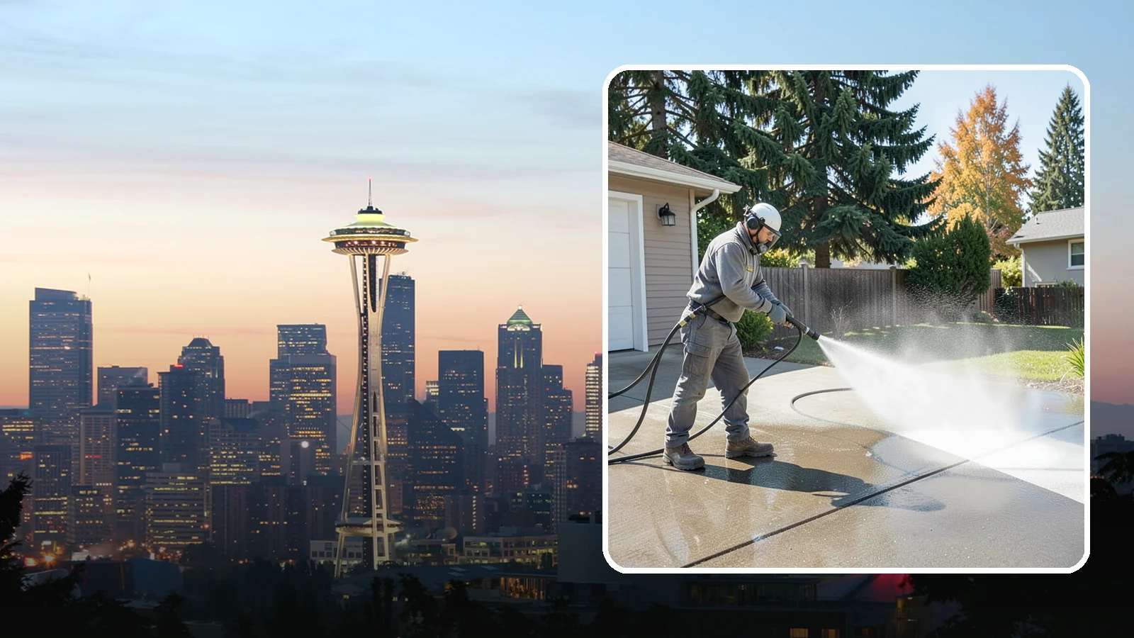 Concrete Cleaning in Seattle, King County, WA - Restore dull, moss-shaded concrete around your Washington home to an even, clean finish with surface-cleaner pressure washing.