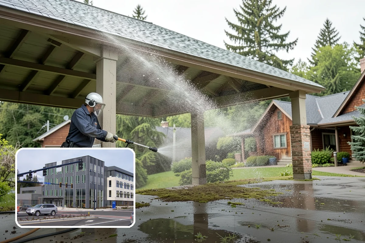 Concrete Cleaning in Shoreline, King County, WA - Eliminates the slick moss layer that makes walkways hazardous in wet months