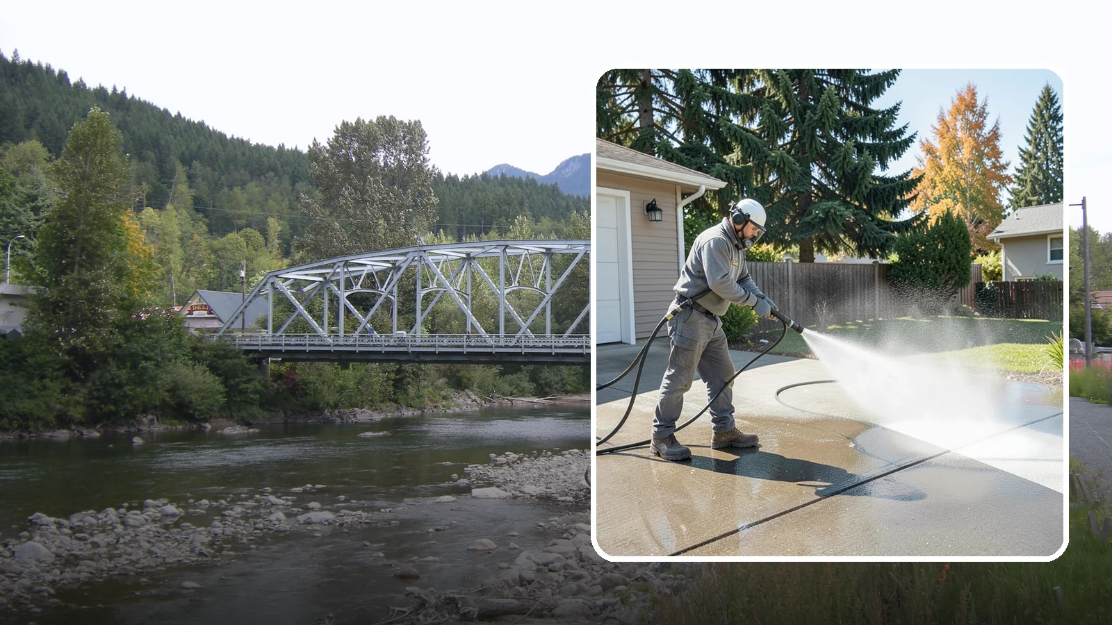 Concrete Cleaning in Skykomish, King County, WA - Restore dull, moss-shaded concrete around your Washington home to an even, clean finish with surface-cleaner pressure washing.