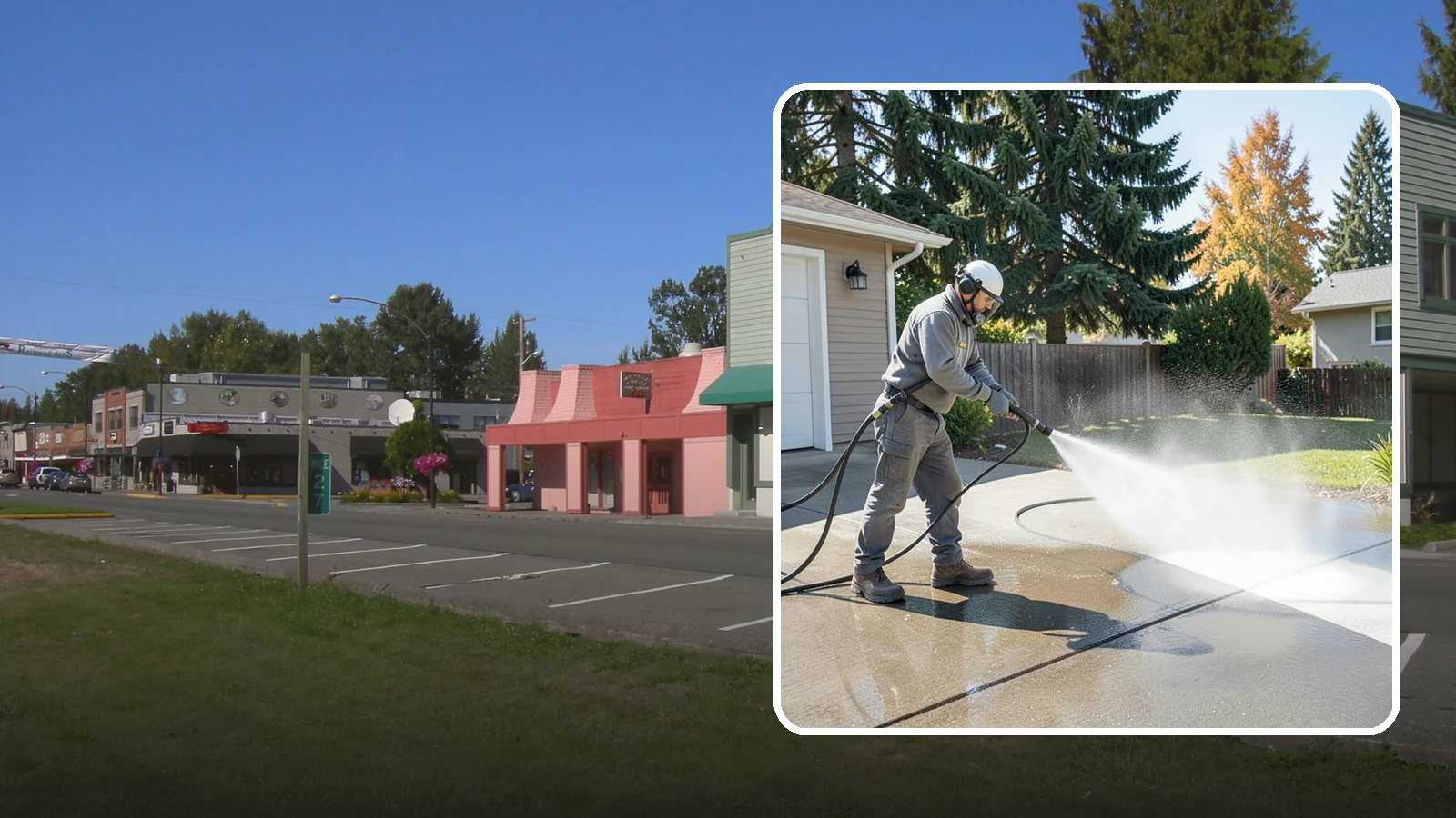 Concrete Cleaning in Snoqualmie, King County, WA - Restore dull, moss-shaded concrete around your Washington home to an even, clean finish with surface-cleaner pressure washing.