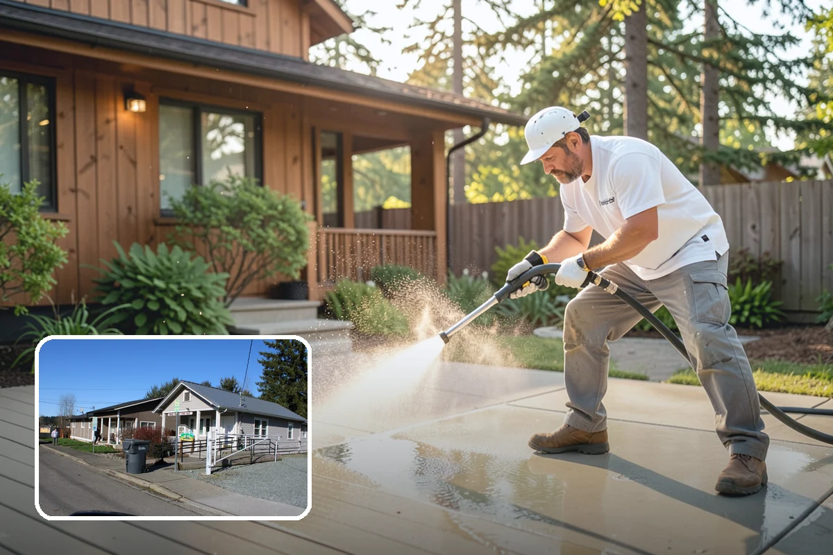 Concrete Cleaning in South Prairie, Pierce County, WA - Eliminates the slick moss layer that makes walkways hazardous in wet months