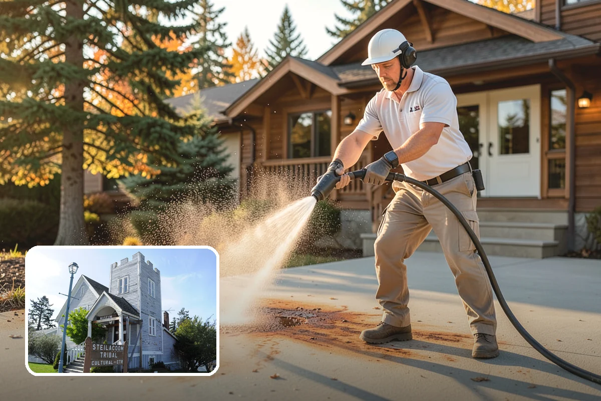 Concrete Cleaning in Steilacoom, Pierce County, WA - Eliminates the slick moss layer that makes walkways hazardous in wet months