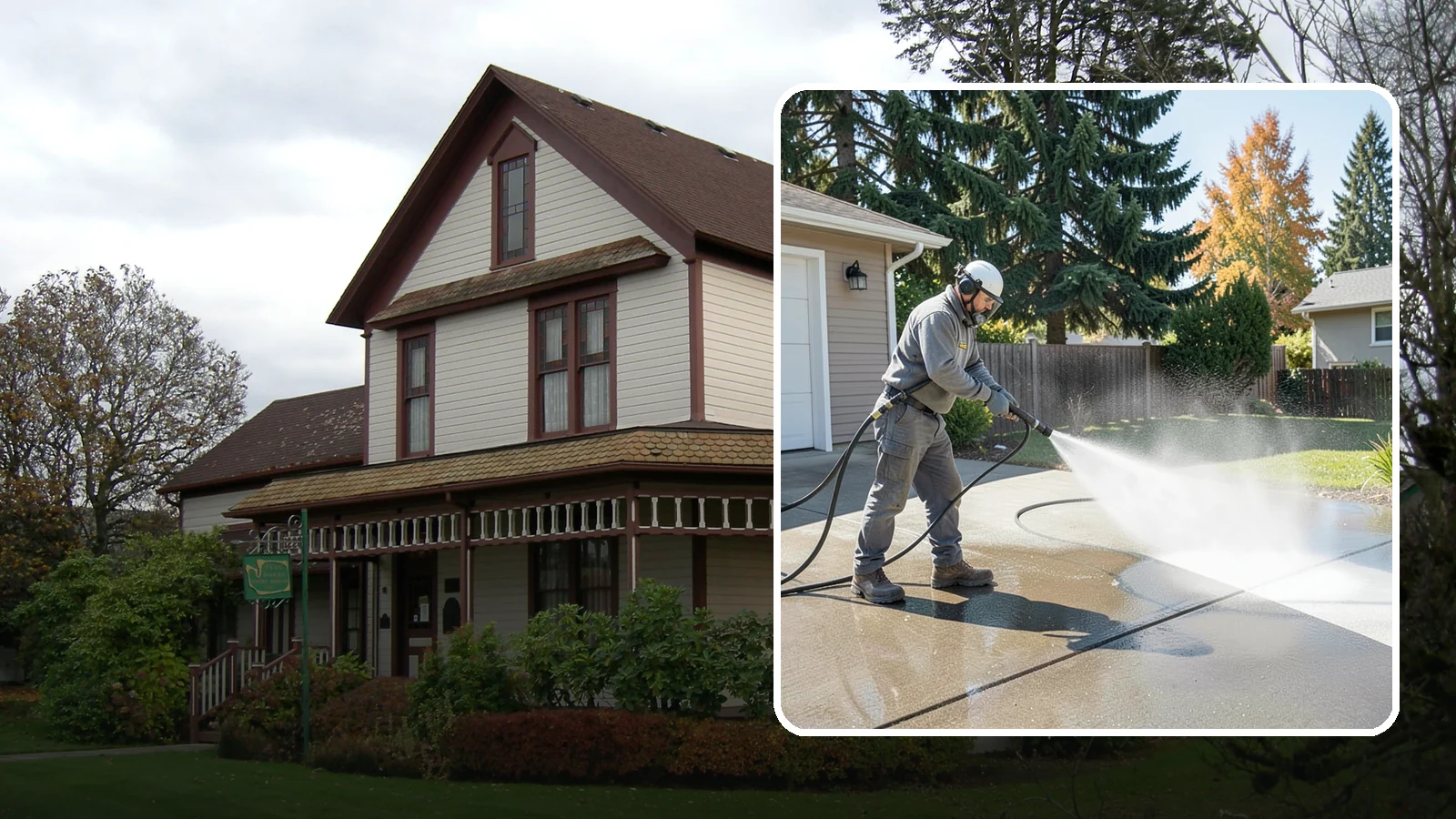 Concrete Cleaning in Sumner, Pierce County, WA - Restore dull, moss-shaded concrete around your Washington home to an even, clean finish with surface-cleaner pressure washing.