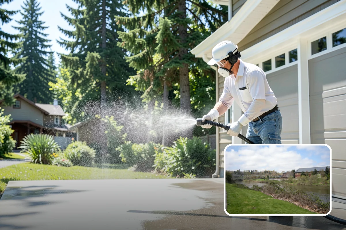 Concrete Cleaning in Tukwila, King County, WA - Eliminates the slick moss layer that makes walkways hazardous in wet months