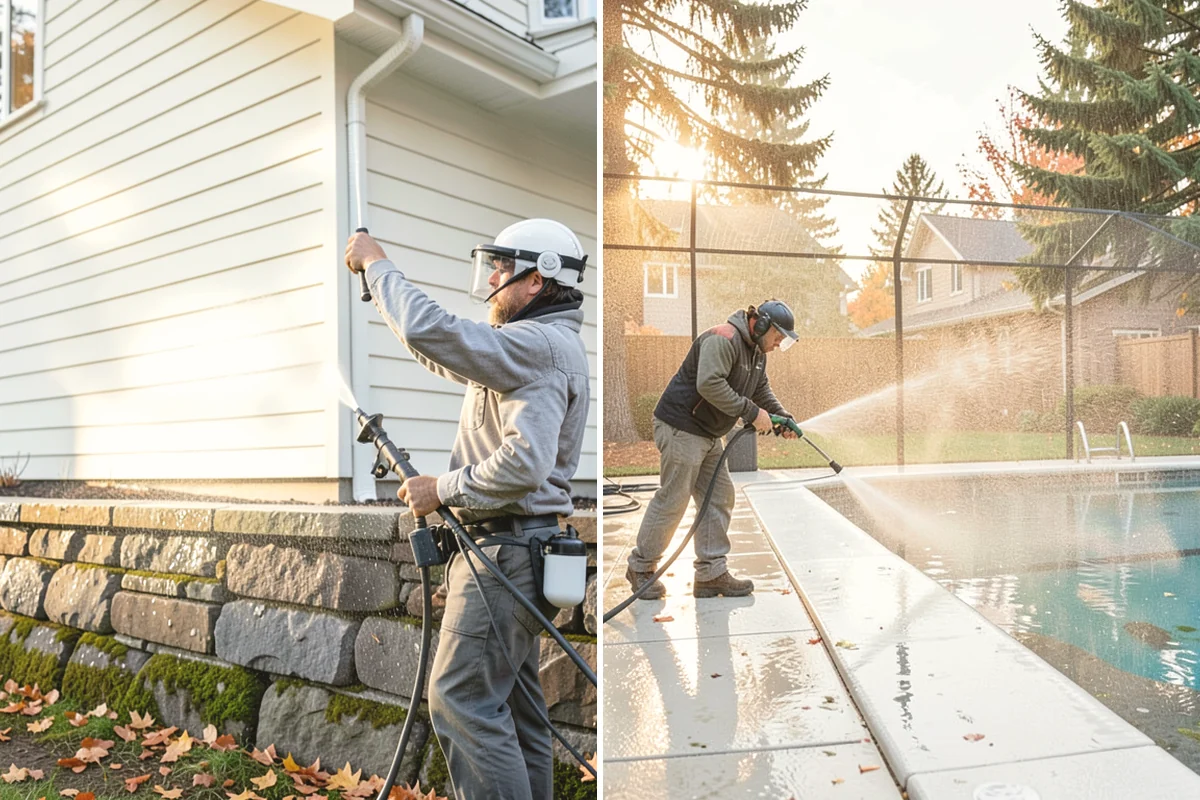 Concrete Cleaning in University Place, Pierce County, WA - Sweep and clear the slab of needles, debris, and loose organics