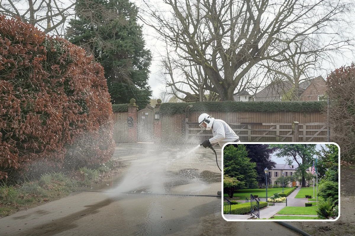 Concrete Cleaning in Woodinville, King County, WA - Eliminates the slick moss layer that makes walkways hazardous in wet months
