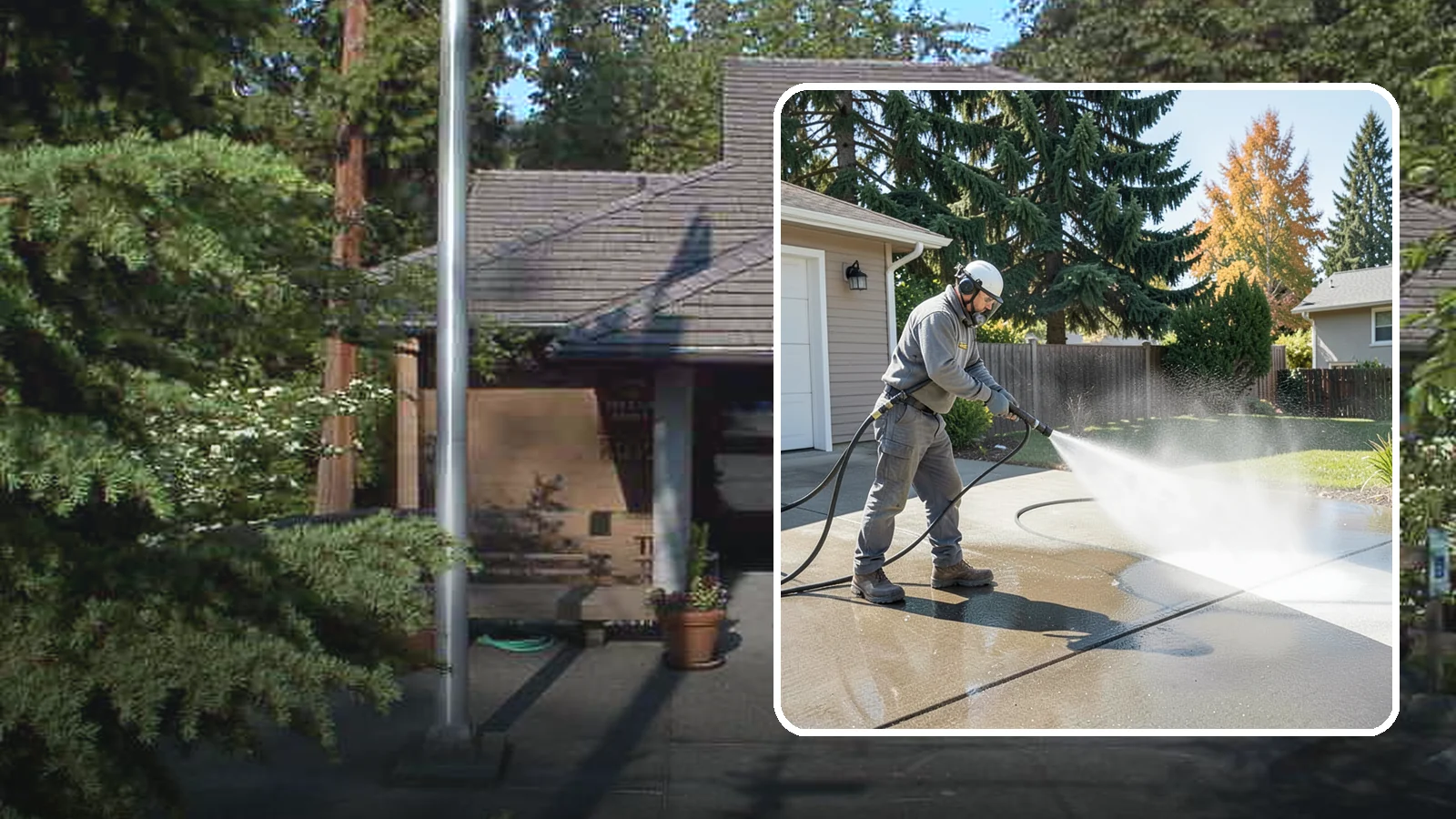 Concrete Cleaning in Yarrow Point, King County, WA - Restore dull, moss-shaded concrete around your Washington home to an even, clean finish with surface-cleaner pressure washing.