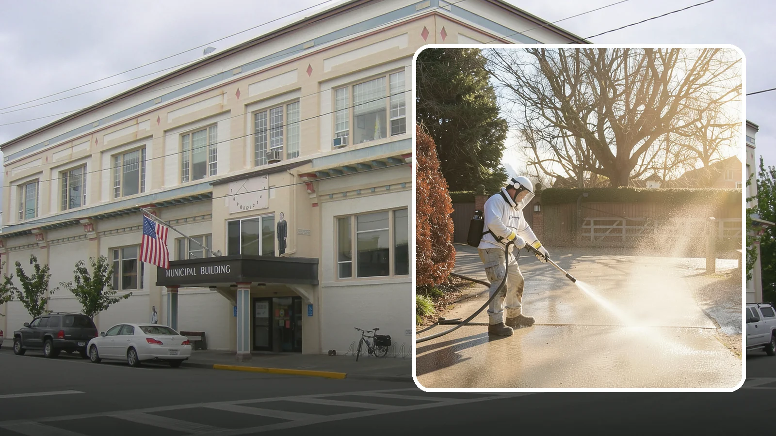 Concrete Driveway Cleaning in Anacortes, Skagit County, WA - Deep cleaning for poured concrete driveways that lifts ingrained dirt and biological growth from the porous surface.
