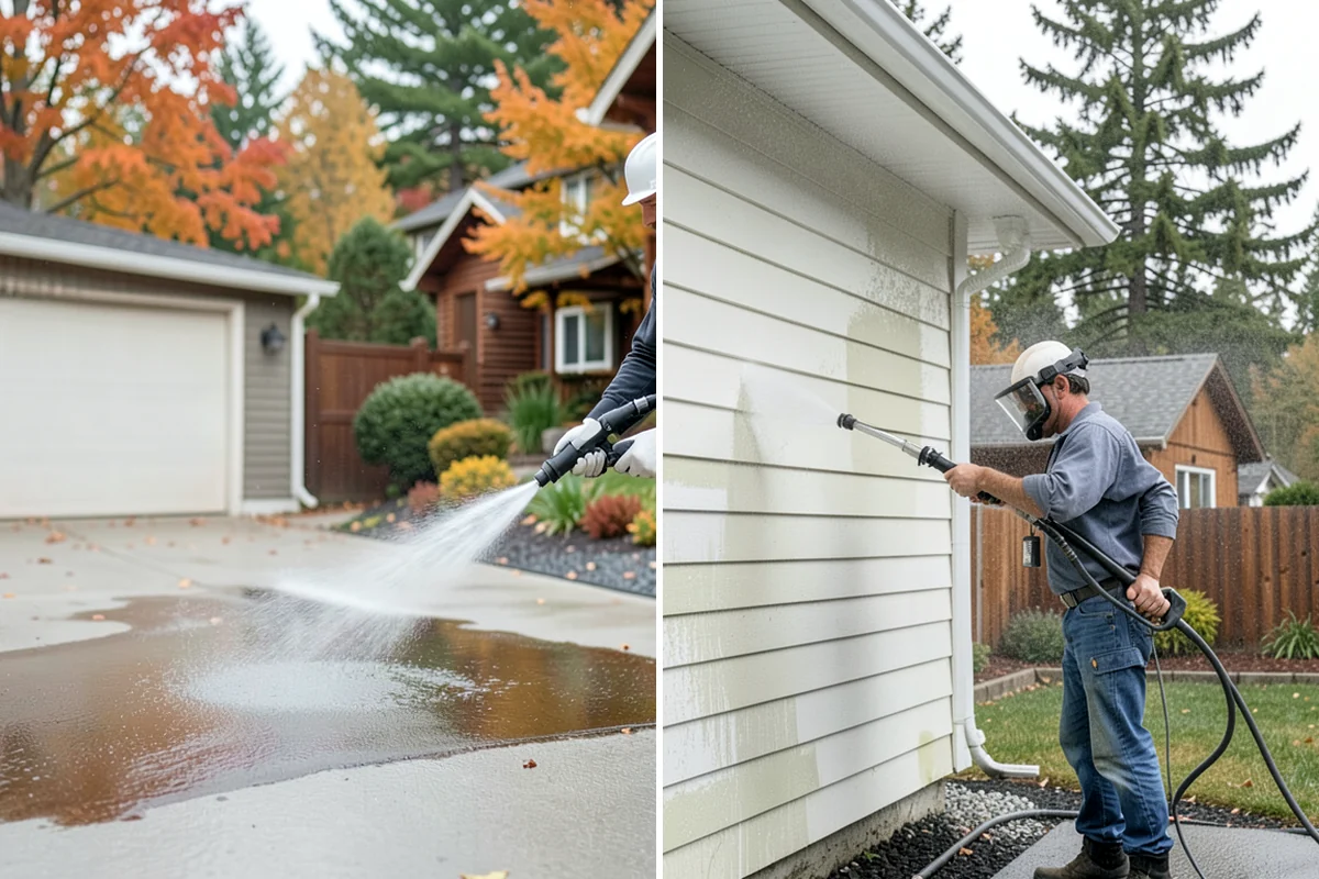 Concrete Driveway Cleaning in Arlington, Snohomish County, WA - Clear the surface and spot-treat stains and growth