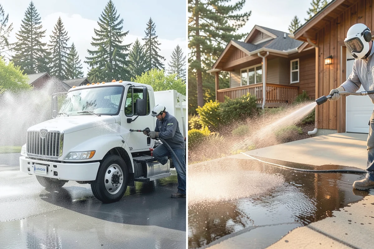 Concrete Driveway Cleaning in Auburn, King County, WA - Clear the surface and spot-treat stains and growth