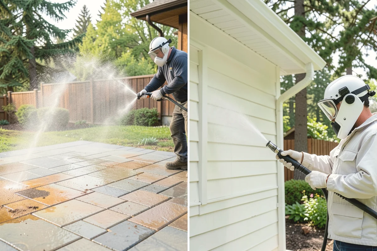 Concrete Driveway Cleaning in Black Diamond, King County, WA - Clear the surface and spot-treat stains and growth