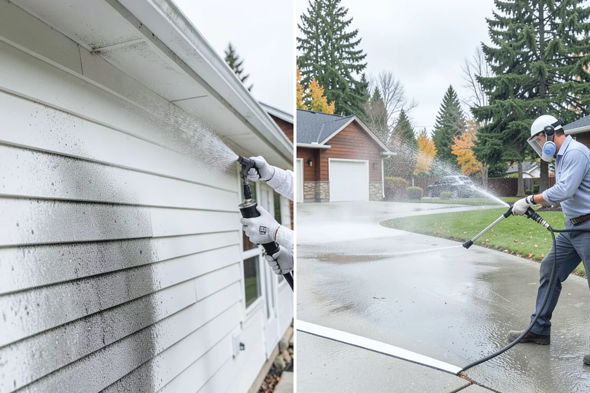 Concrete Driveway Cleaning in Bonney Lake, Pierce County, WA - Clear the surface and spot-treat stains and growth