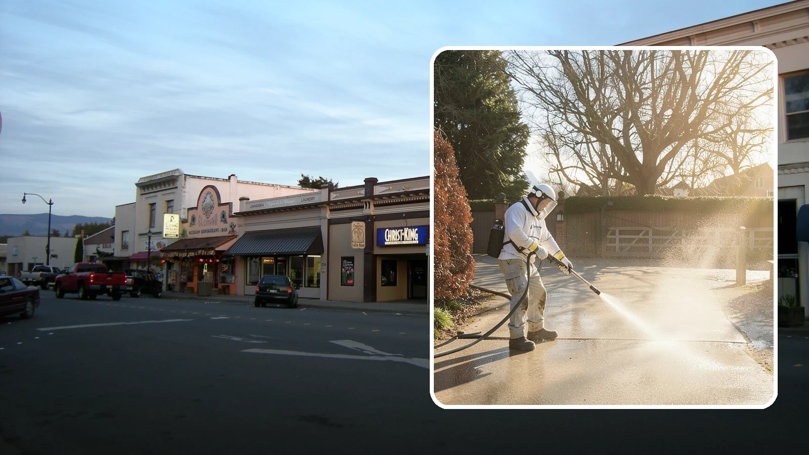Concrete Driveway Cleaning in Burlington, Skagit County, WA - Deep cleaning for poured concrete driveways that lifts ingrained dirt and biological growth from the porous surface.