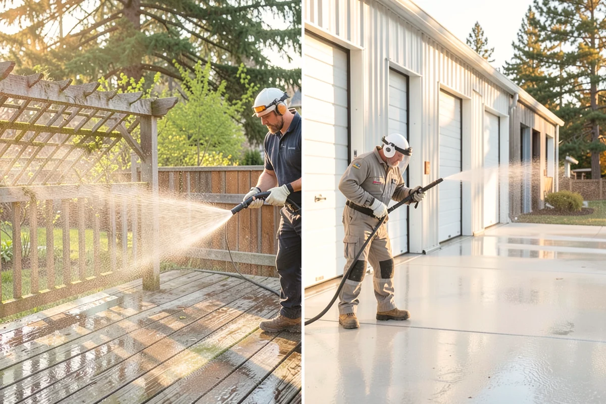 Concrete Driveway Cleaning in Burlington, Skagit County, WA - Clear the surface and spot-treat stains and growth