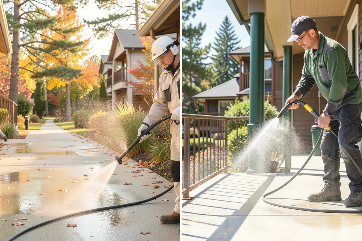 Concrete Driveway Cleaning in Carnation, King County, WA - Clear the surface and spot-treat stains and growth