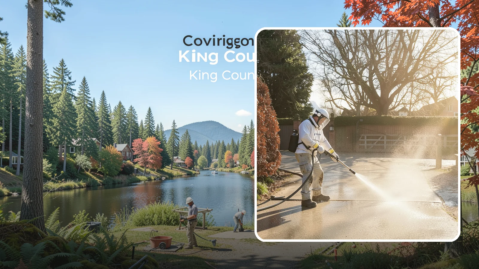 Concrete Driveway Cleaning in Covington, King County, WA - Deep cleaning for poured concrete driveways that lifts ingrained dirt and biological growth from the porous surface.