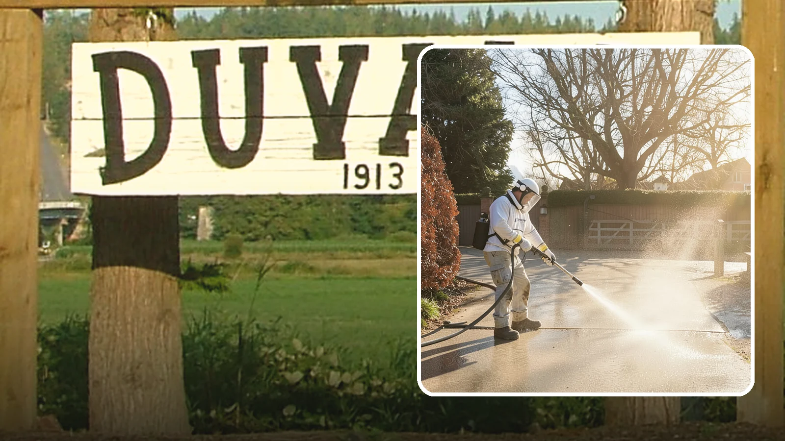 Concrete Driveway Cleaning in Duvall, King County, WA - Deep cleaning for poured concrete driveways that lifts ingrained dirt and biological growth from the porous surface.