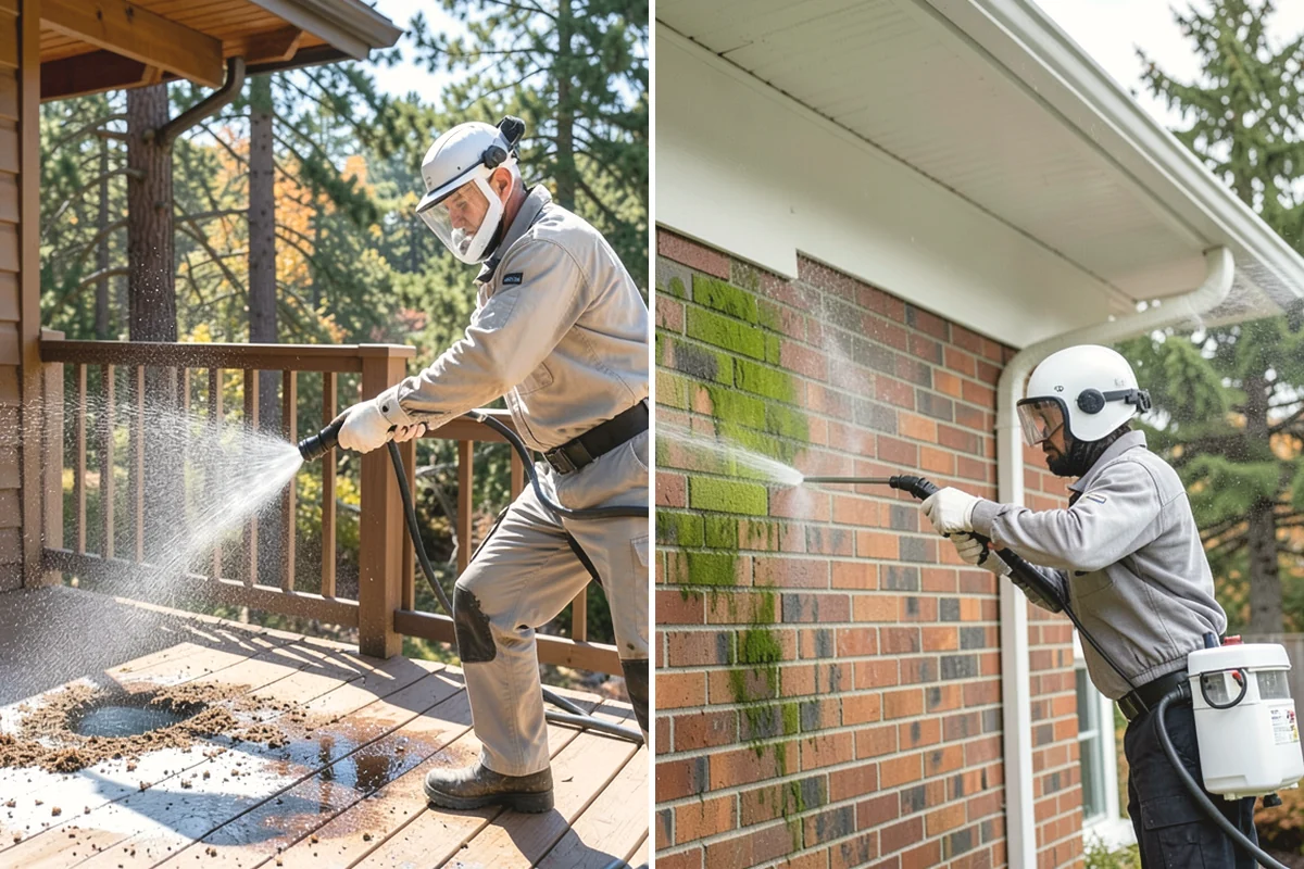 Concrete Driveway Cleaning in Edgewood, Pierce County, WA - Clear the surface and spot-treat stains and growth